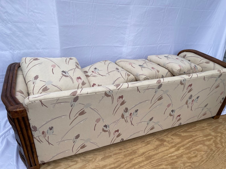 Antique 1970s Rattan 3 seat sofa with cushions