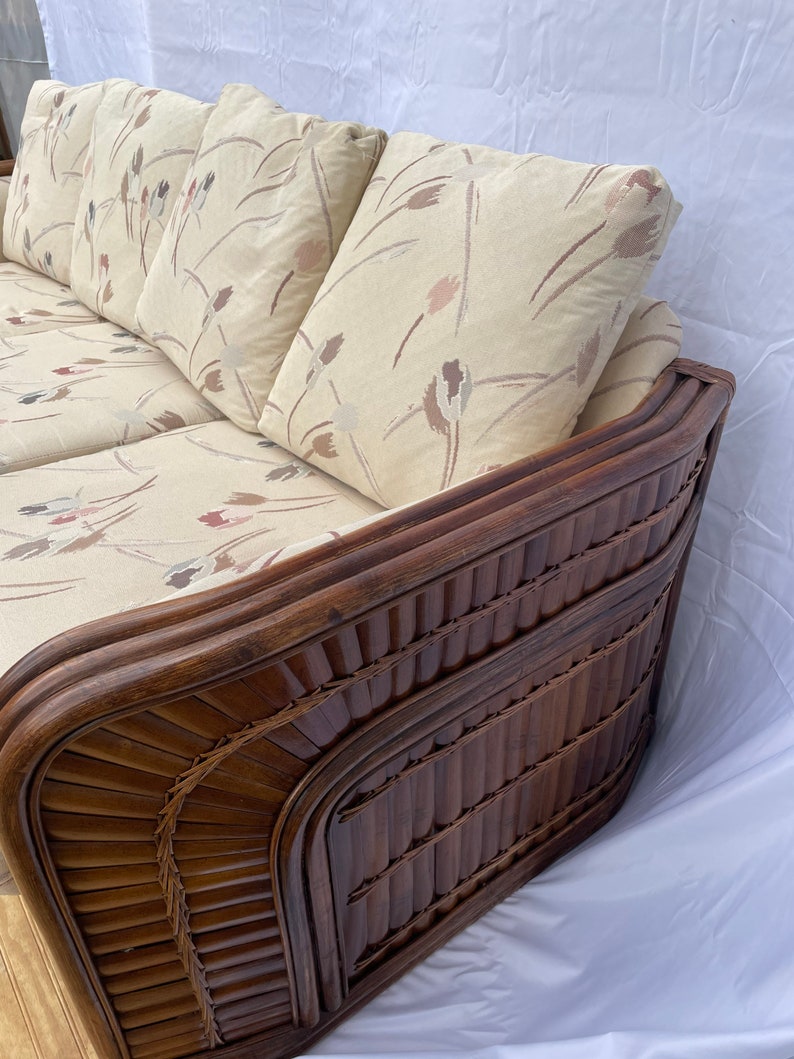 Antique 1970s Rattan 3 seat sofa with cushions