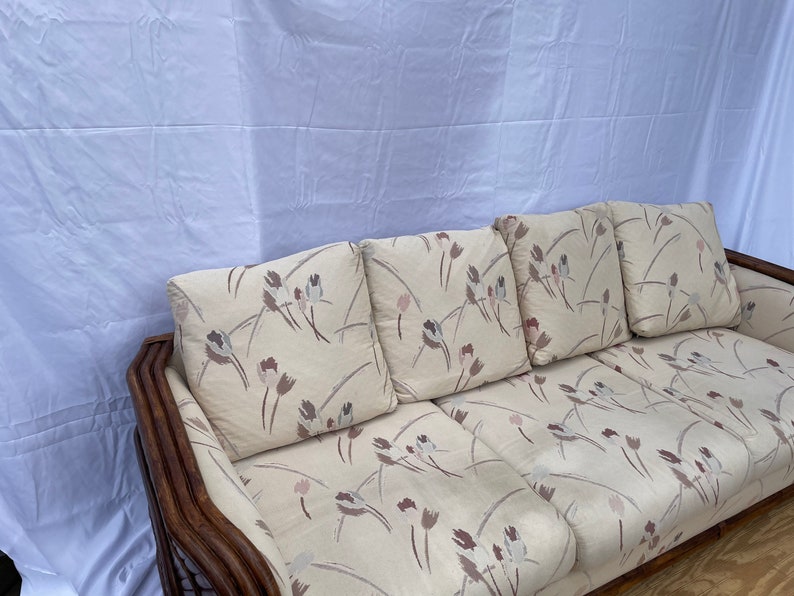 Antique 1970s Rattan 3 seat sofa with cushions