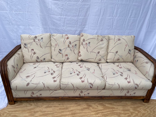 Antique 1970s Rattan 3 seat sofa with cushions