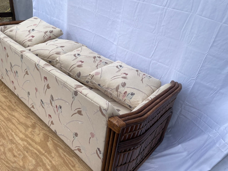 Antique 1970s Rattan 3 seat sofa with cushions