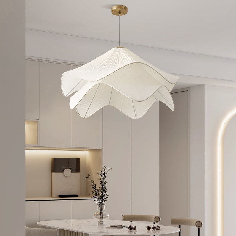 Nordic Cream Style French Fabric Flower Petal Chandelier Shade, Warm Romantic Pendant Lamp for Bedroom or Living Room