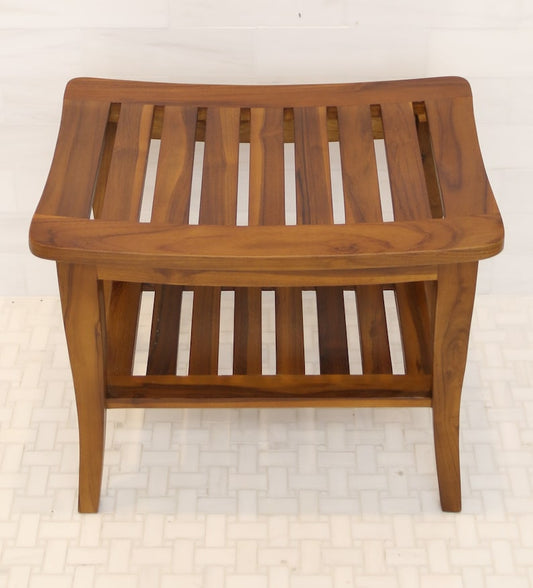 Ocean Goods Teak Shower Bench with Storage Shelf, 20-Inch Wood Shower Seat for Indoor Outdoor Use - Fully Assembled, Water Resistant