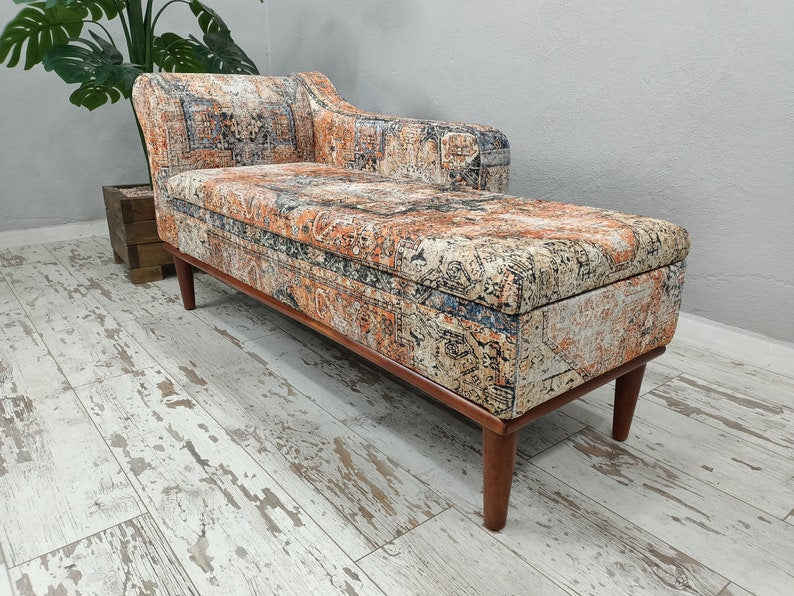Orange chaise lounge, Upholster Sofa , Wood Window seat, Sofa daybed, Handmade sofa, Boho sofa couch, Reading chair, Armed bench, SOFA 794