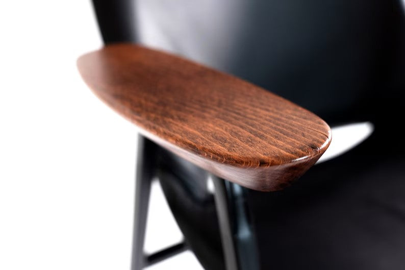 Shell Armchair low / restored / 1956 / designer Niko Kralj / Stol Kamnik / Yugoslavia / black leather / metal / vintage / moma