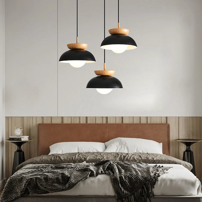 Japanese Log Style Pendant Light,Modern Minimalist Dining Room Lighting Chandelier,Nordic Metal Wood Hanging Lamp