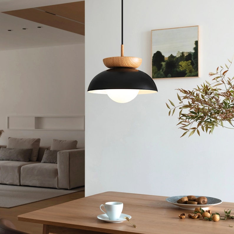 Japanese Log Style Pendant Light,Modern Minimalist Dining Room Lighting Chandelier,Nordic Metal Wood Hanging Lamp