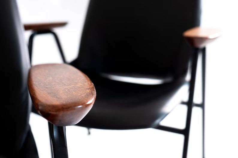 Shell Armchair low / restored / 1956 / designer Niko Kralj / Stol Kamnik / Yugoslavia / black leather / metal / vintage / moma