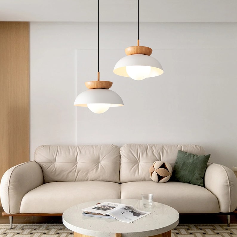 Japanese Log Style Pendant Light,Modern Minimalist Dining Room Lighting Chandelier,Nordic Metal Wood Hanging Lamp