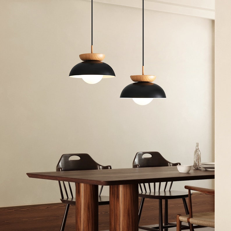 Japanese Log Style Pendant Light,Modern Minimalist Dining Room Lighting Chandelier,Nordic Metal Wood Hanging Lamp