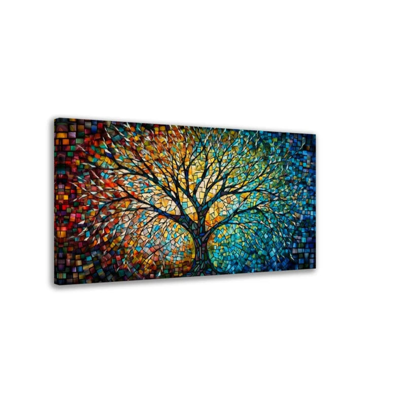 Yggdrasil Colorful Mosaic Painting, Tree of Life Artwork, Stained Glass Canvas Print, Norse Mythology Art, Mythology Gift, Celtic Artwork