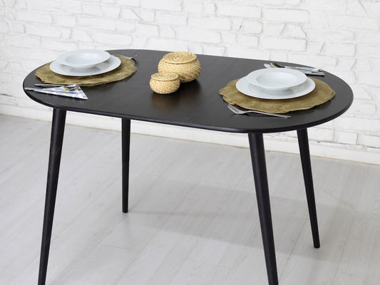Handmade Oval Wooden Dining Table for 2 | Ideal for Small Homes, Kitchens, Walnut Wooden Dining Room Table, Rustic Narrow Dinning Table