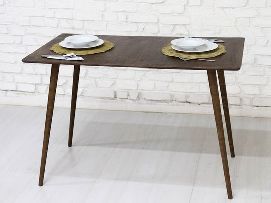 Small Walnut Wood Retro Dining Table for Kitchen, Narrow Mid Century Modern Dinning Room Table for Farmhouse, Handmade Saver Furniture Gift
