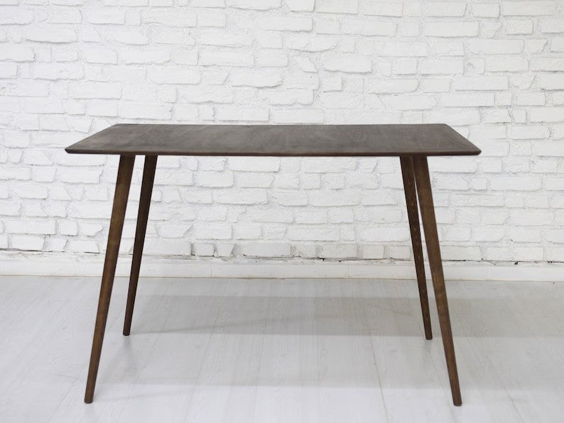 Small Walnut Wood Retro Dining Table for Kitchen, Narrow Mid Century Modern Dinning Room Table for Farmhouse, Handmade Saver Furniture Gift