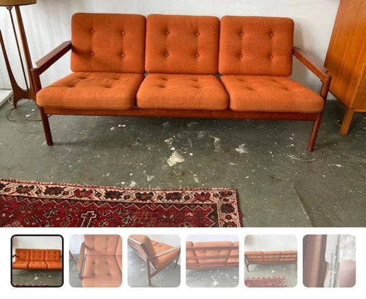 1960's Vintage Danish Kai Kristiansen Sofa - Orange - NYC PICKUP ONLY - Message before buying