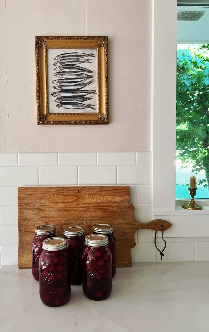 Print - Oil Painting Still Life - Sardine Oil Painting - French Kitchen Art - Restaurant Fish Art