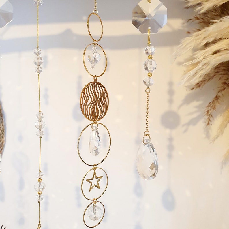 Large Boho Mobile Wooden and Crystal Suncatcher