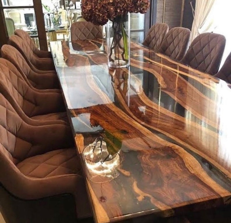Epoxy Table Top with stand, Center Table Epoxy Resin River Table, Natural Wood