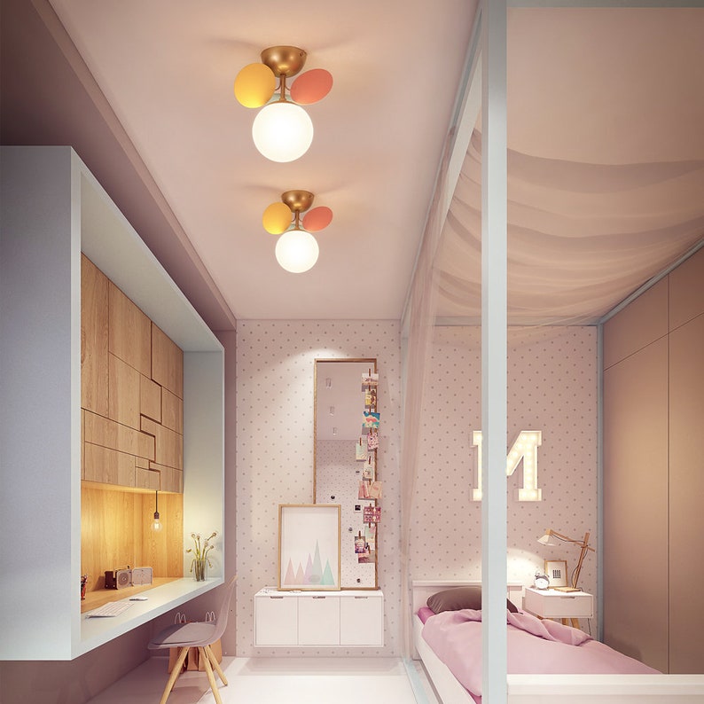 Nordic Colorful Ceiling Lamp,Elegant Living Room Flush Mount Light,Creative Glass Magic Bean Chandelier,Macarons Children's Room Decor Lamp