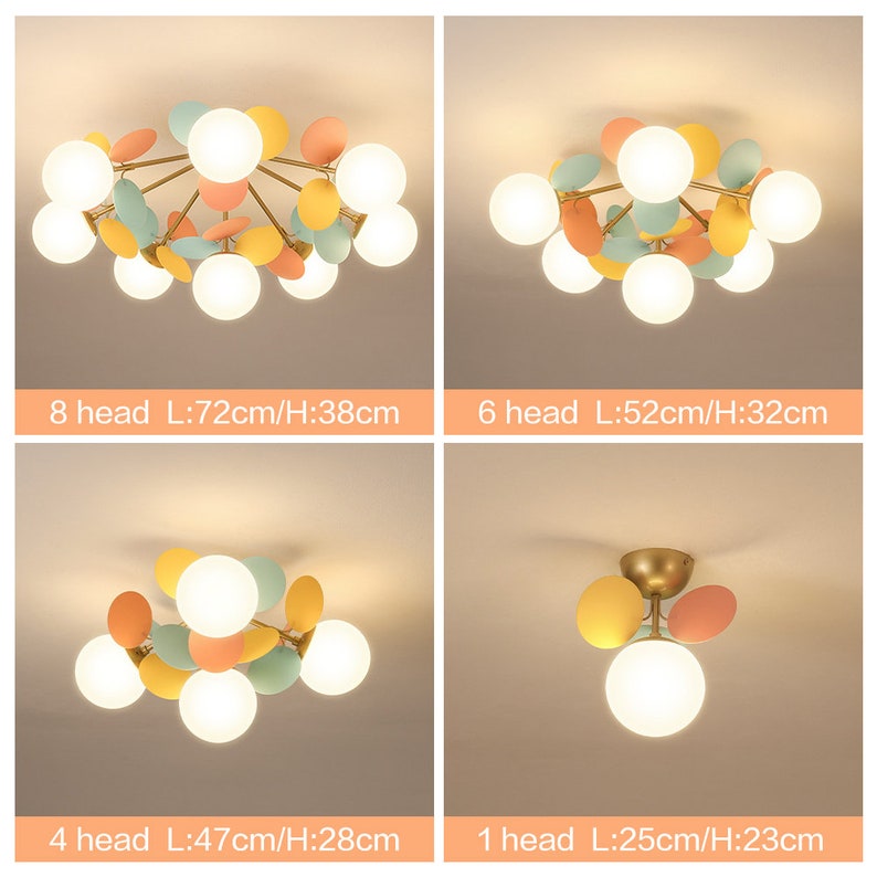 Nordic Colorful Ceiling Lamp,Elegant Living Room Flush Mount Light,Creative Glass Magic Bean Chandelier,Macarons Children's Room Decor Lamp