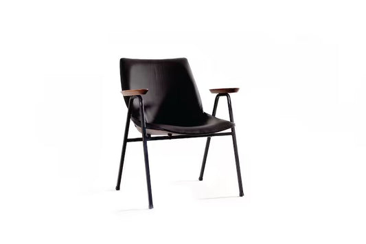 Shell Armchair low / restored / 1956 / designer Niko Kralj / Stol Kamnik / Yugoslavia / black leather / metal / vintage / moma