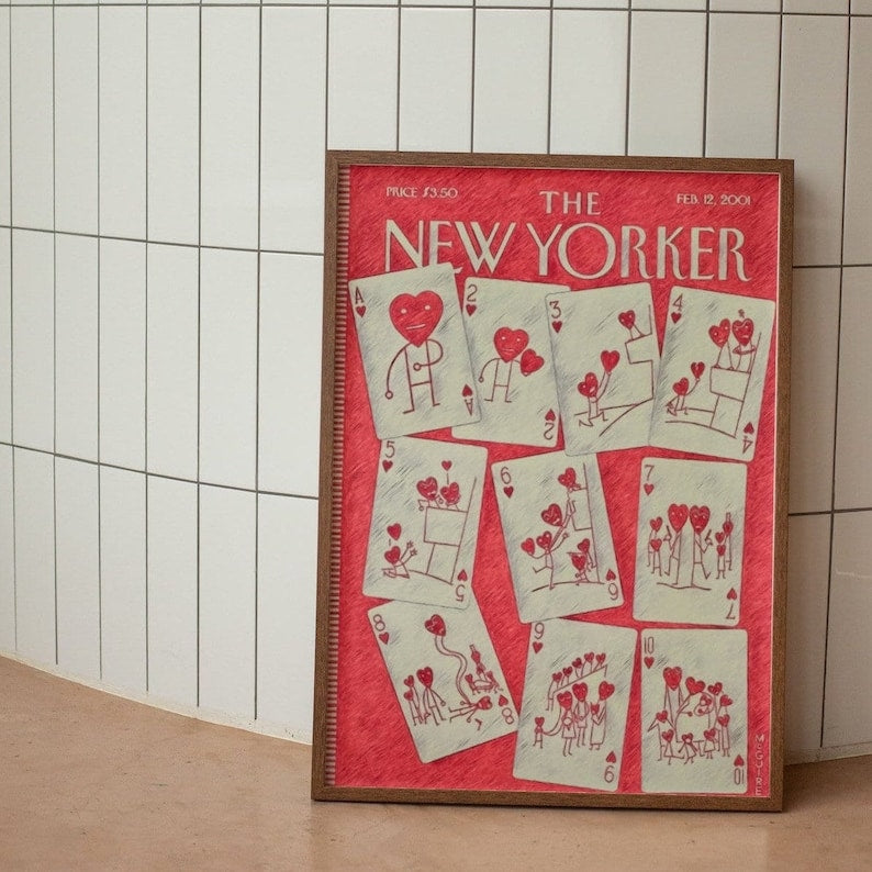 The New Yorker, Hand Drawn Artwork, Valentines Day Inspired, Playing Cards, Premium Matte Paper Poster