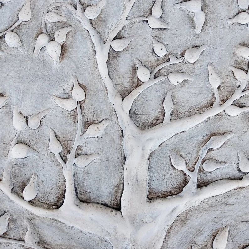 Relief decorative tree of life painting, original texturized plaster on wood wall art, natural home decor