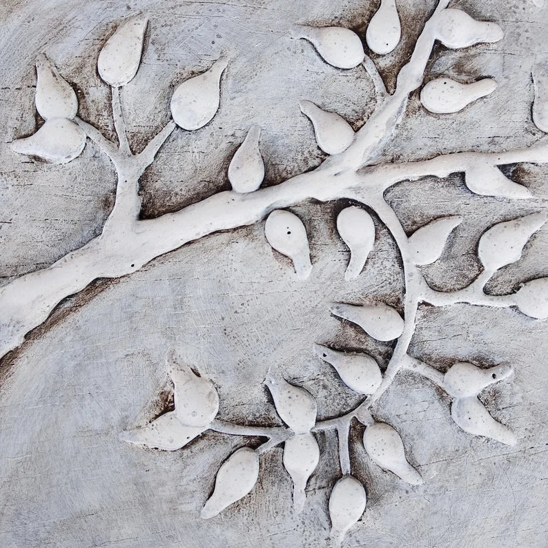 Relief decorative tree of life painting, original texturized plaster on wood wall art, natural home decor
