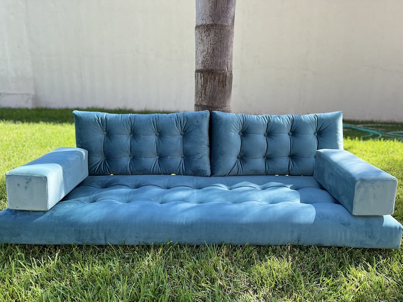 Velvet sofa Velvet floor couch Floor couches , Velvet couches with insert, Boucle couch , included 2 arm rest & 2 back pillows