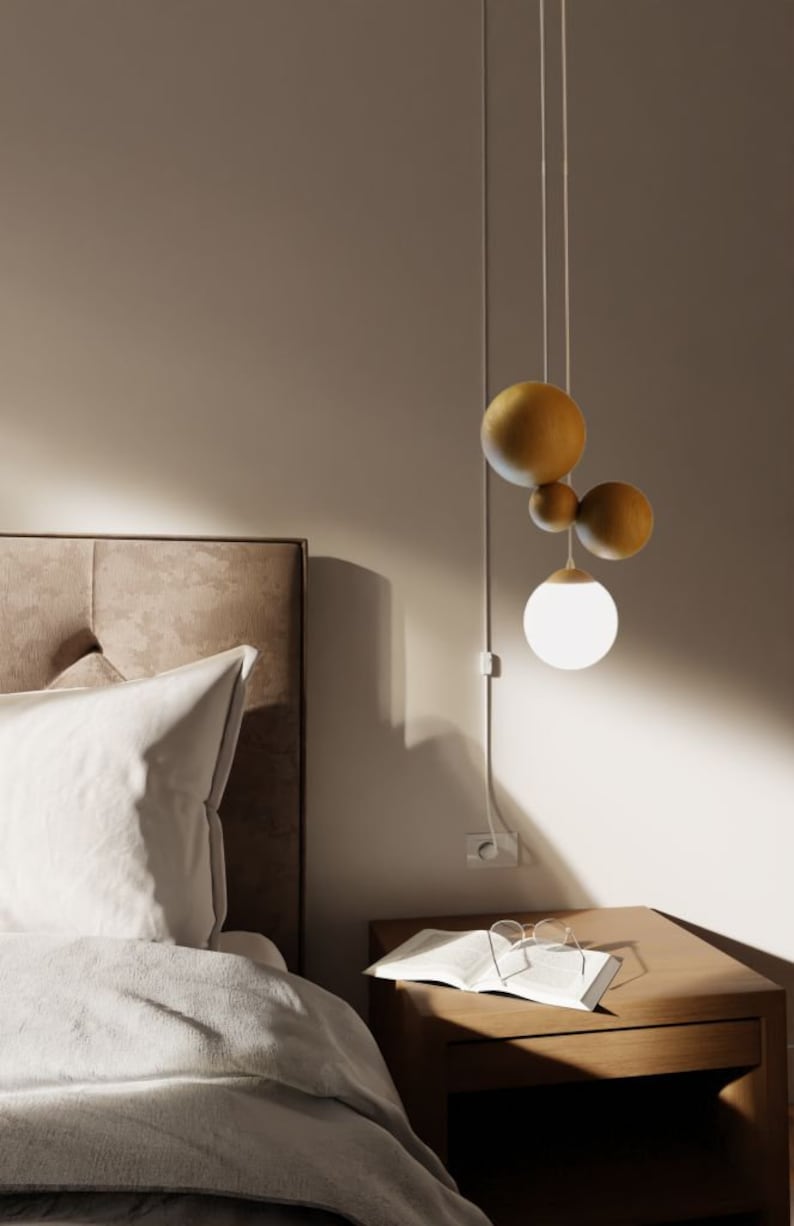 Hanging lamp, wood bubble large pendant light, mid century lamp shades, mid century modern lamp, wabi sabi bedside lamp, flush mount ceiling