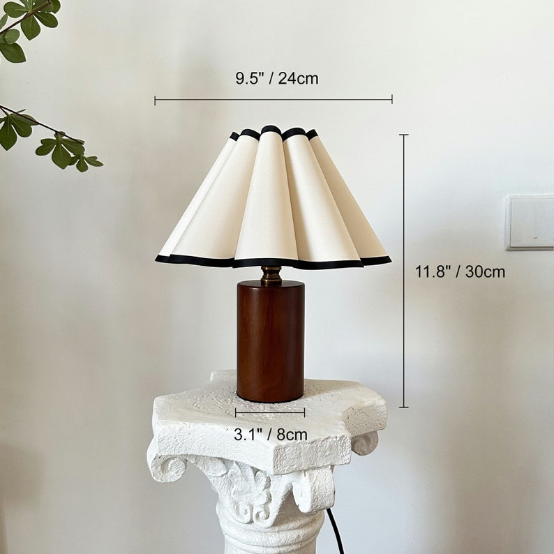 Wooden Pillar Pleated Table Lamp, Fabric Shade 110-240V For Bedroom Living Room Kitchen Retro Rustic Cozy Decorative Japandi Nightstand Lamp