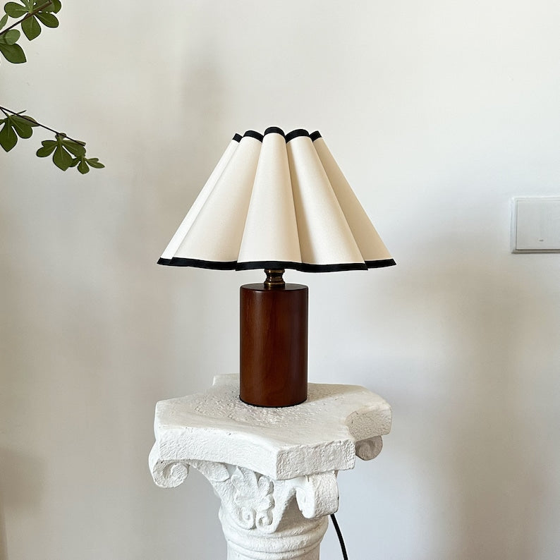 Wooden Pillar Pleated Table Lamp, Fabric Shade 110-240V For Bedroom Living Room Kitchen Retro Rustic Cozy Decorative Japandi Nightstand Lamp
