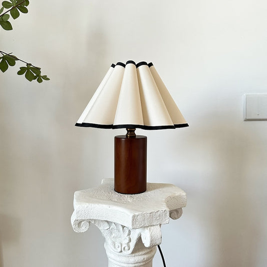 Wooden Pillar Pleated Table Lamp, Fabric Shade 110-240V For Bedroom Living Room Kitchen Retro Rustic Cozy Decorative Japandi Nightstand Lamp