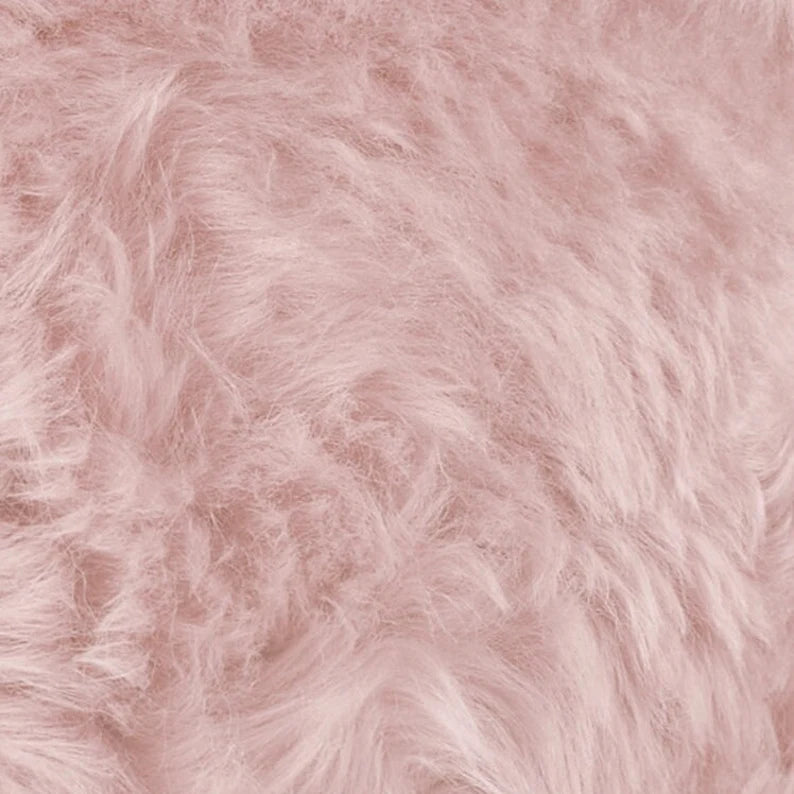 Light pink sheepskin stool with oak legs | Girl's room decor | Natural fur chair | Pink vanity chair | Rose sheepskin tabouret