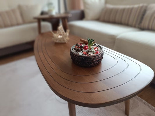 Wooden Oval Coffee Table Side Table, Rustic Mid Century Center Table, Vintage Style Side Table, Handmade Furniture, Wooden Large Coffee