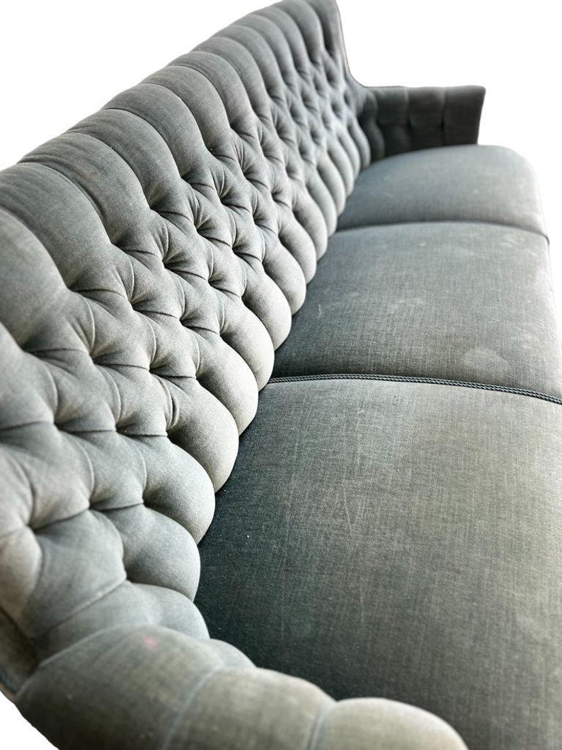 Vintage soft blue armchair / settee / sofa with fringes