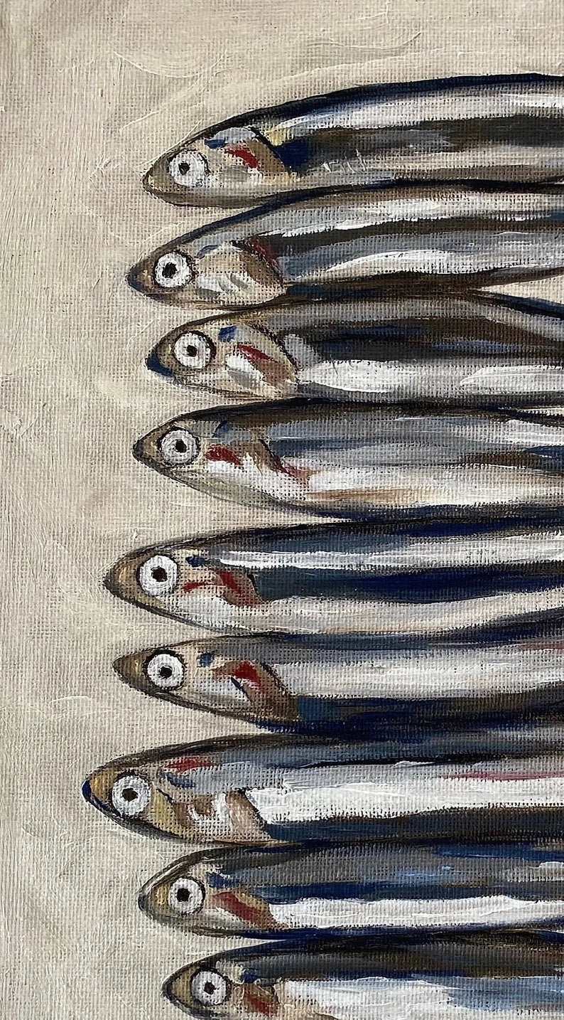 Print - Oil Painting Still Life - Sardine Oil Painting - French Kitchen Art - Restaurant Fish Art