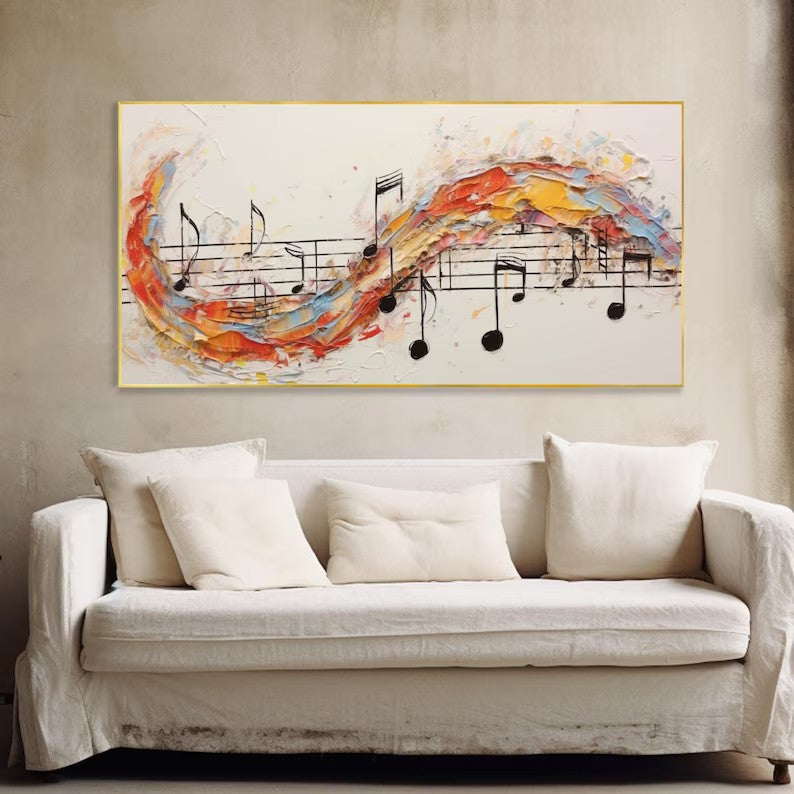 Abstract Music Oil Painting Notes Staff Creative Modern Art Home Decor Wall Canvas Musician Art Collection Original Hand Canvas Gallery Art