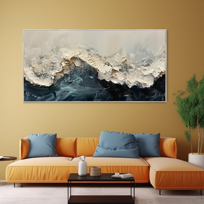 3D Wave Green Texture Oil Painting Wabi-Sabi Art