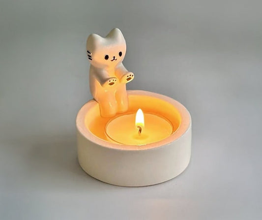 Candle Holder Cat Home Decor | Cat by the Fire
