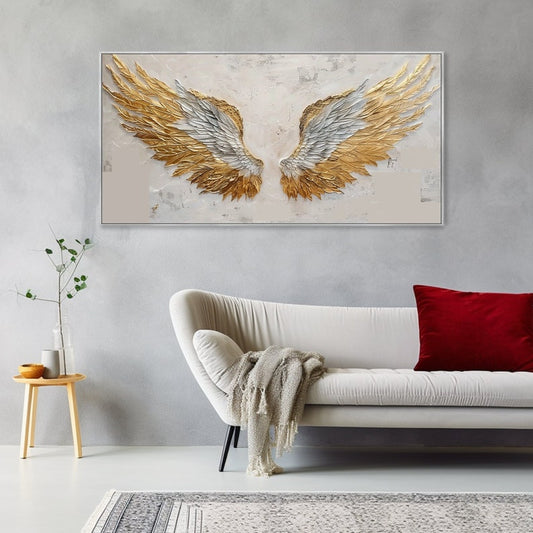3D Abstract Wings Textured Wall Art Original Golden Wings Painting