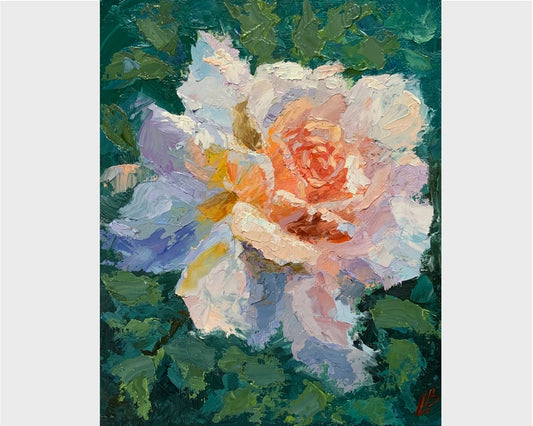 Flower oil painting Colorful beautiful rose Impressionism Decorative panels Original Art Gift Wall decor Impasto 10x8 inc Elena Boyko
