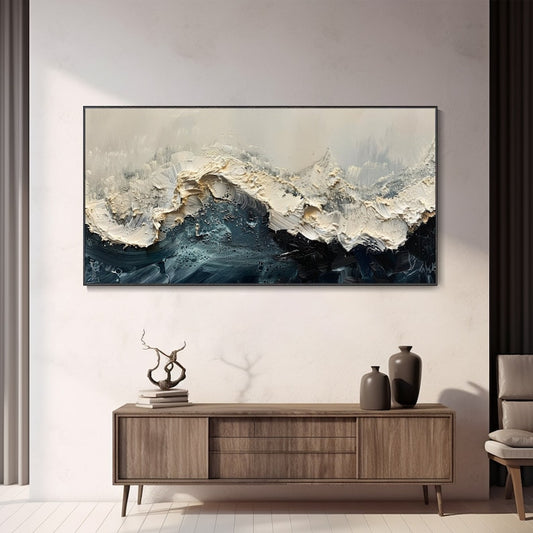 3D Wave Green Texture Oil Painting Wabi-Sabi Art