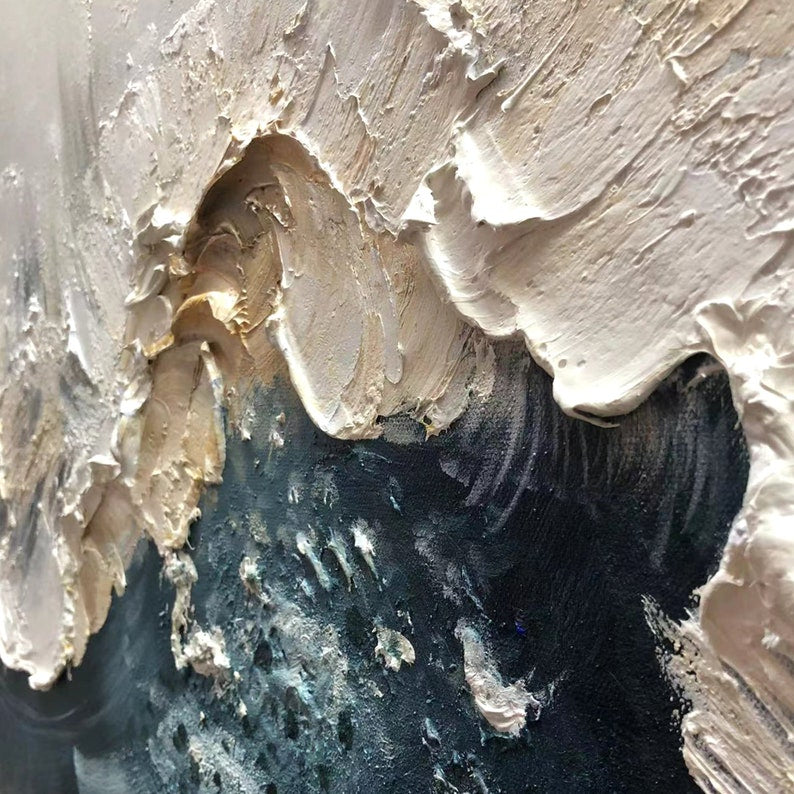 3D Wave Green Texture Oil Painting Wabi-Sabi Art