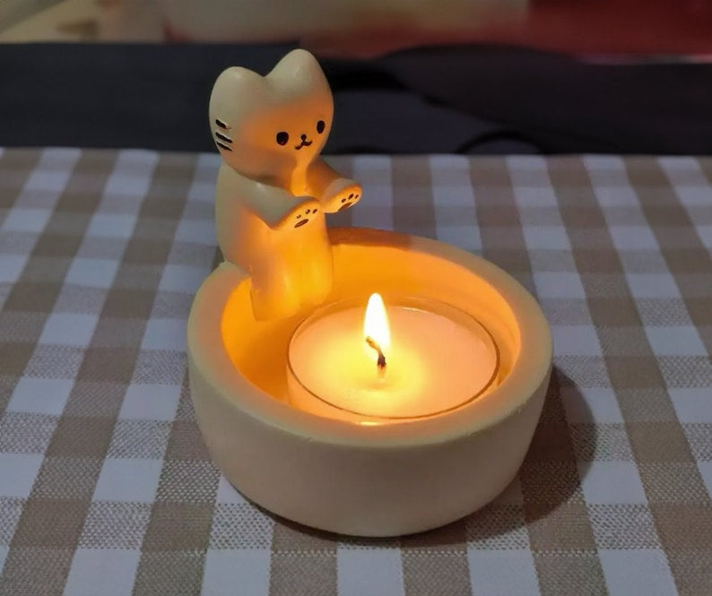 Candle Holder Cat Home Decor | Cat by the Fire