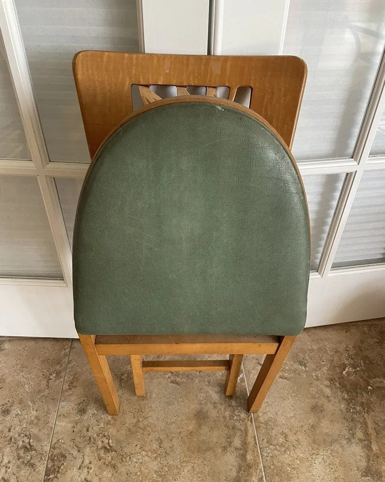 Vintage 1950's Stakmore maple folding chairs with original tag
