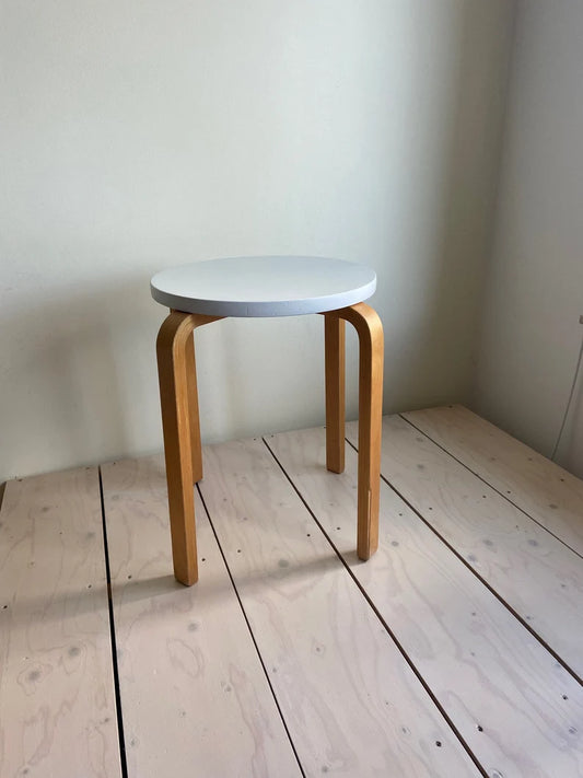 Jufhamvintage- vintage stool in Aalto for Artek style- Ikea Frosta- heavy birch stool with a white seat 1