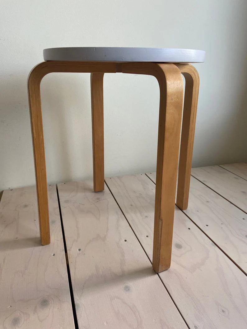 Jufhamvintage- vintage stool in Aalto for Artek style- Ikea Frosta- heavy birch stool with a white seat 1