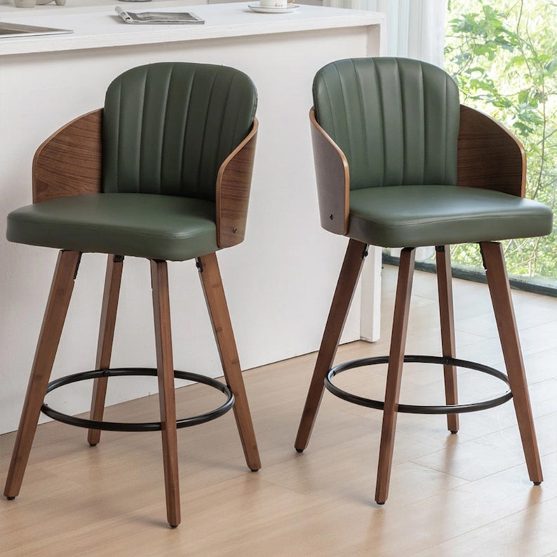 Green Swivel 26" Counter Stool, Wooden Bar Stool