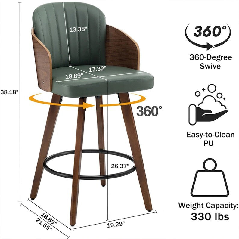 Green Swivel 26" Counter Stool, Wooden Bar Stool